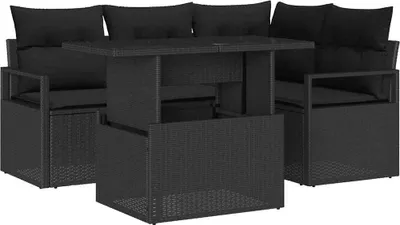 Image de vidaXL Ensemble de canapé de jardin avec coussins 5 pcs noir poly rotin
