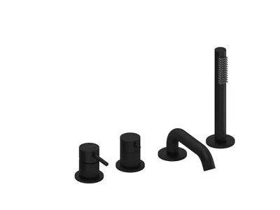 Produktbild von SANYCCES LOOP 4-Loch Wannenrandarmatur mit Umsteller, Wanneneinlauf, Handbrause & Brauseschlauch, metallisch