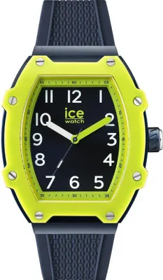 A close-up studio shot of a neon yellow and black Ice Watch.