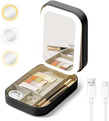 Produktbild von LED-Licht-Makeup-Spiegel mit Touchscreen, 3 Lichtmodi, Dimmbar, USB-Ladefähigkeit, ideal für Schlafzimmer, Tisch oder Bad