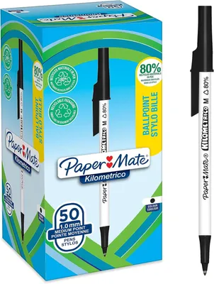Productafbeelding van Paper Mate Kilometrico-balpennen - Set van 50 - Lange schrijfduur met mediumpunt (1,0mm) - Zwarte inkt
