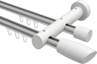 Produktbild von Interdeco Innenlaufstange / Gardinenstange mit Innenlauf Silbergrau / Weiß, Typ Talent Etta (Ellipse Schräge), 20 mm Ø 2-läufig, 360 cm