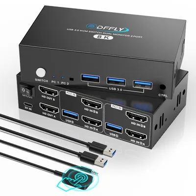 Image de Commutateur KVM HDMI pour deux moniteurs, avec 4 ports USB 3.0