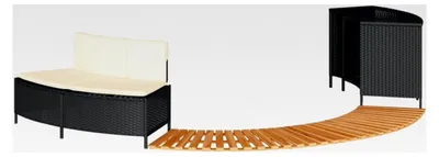 Produktbild von Whirlpool Umrandung, Poolumrandung mit Regal Holzstufe Gartenbank, Poolverkleidung mit Stahlrahmen, Einfassung, Schwarz Poly Rattan Massivholz Akazie