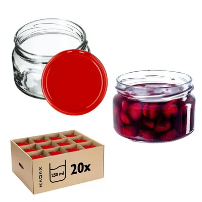 A collection of glass jars and a cardboard box containing jars, presented on a white background.