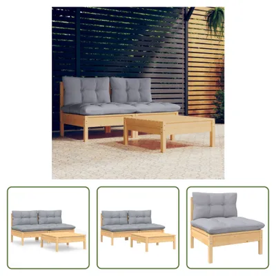 Produktbild von The Living Store 3-tlg. Garten-Lounge-Set mit Grauen Kissen Kiefernholz