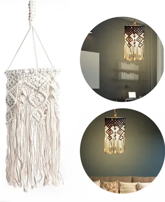Produktbild von Böhmischer handgemachter Lampenschirm, Makramee Wandbehang Lampe, Raumdekoration gewebter Lampenschirm, 20*40cm