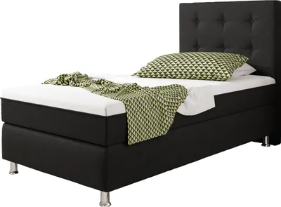 Produktbild von Boxspringbett KN0019 90x200 cm Webstoff Schwarz mit Topper-Optik