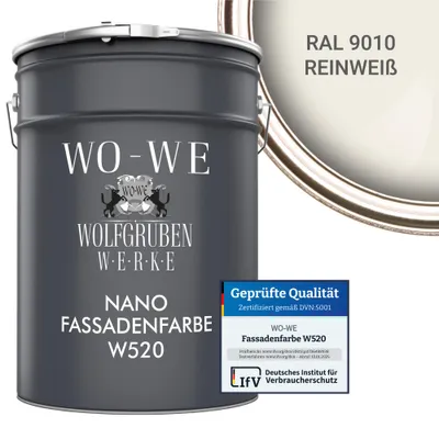 Produktbild von Nano Fassadenfarbe Außen Wandfarbe Sockelfarbe W520 - RAL 9010 Reinweis - 10L