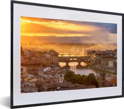 Produktbild von MuchoWow® MuchoWow® Gerahmtes Poster Italien - Nebel - Sonnenaufgang - Florenz 60x40 cm - Poster mit zchwarzem Bilderrahmen - Schlafzimmer - Plakat in Rahmen - Drucken
