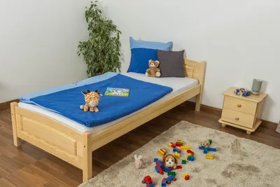 Produktbild von Bettrahmen für Kinder / Kinderbett 90 x 200 cm | Massivholz: Kiefer | Natur Lackiert