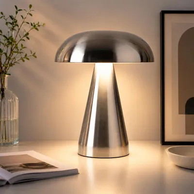 Produktbild von LED-Pilzlampe, tragbare Metall-Schreibtischlampe,USB-Aufladung Nachttischlampe,  dreifarbiges Touch-Kabellos Dimmen, Augenschutz-Nachtlicht, Silber