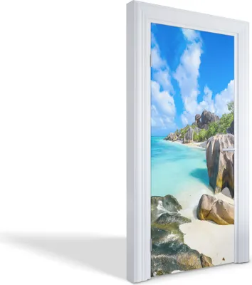 Produktbild von Türdeko Aufkleber Selbstklebende Wandsticker Personalisiert - Tropischer Strand - 95 x 205 cm