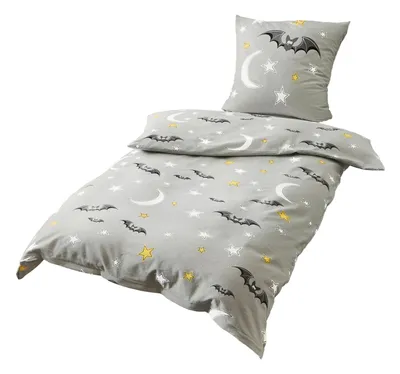 Produktbild von JACK by Bierbaum Kinder Biber Bettwäsche 2 tlg. 135x200cm Fledermaus Sterne Mond Grau Silber Gelb