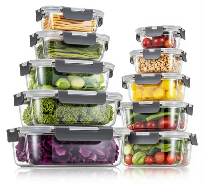Produktbild von Glasbehälter mit Deckel, Aufbewahrungsboxen-Set, Kühlschrank-Organizer, Aufbewahrungsboxen, Delikatessenboxen, Vorratsgläser - luftdicht, mikrowellengeeignet, BPA-frei (10 Stück)