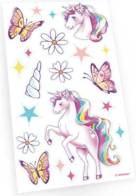 Produktbild von 80 Tattoos * UNICORN DREAMS * für Kinder als Spaß zum Kindergeburtstag und Einhorn Mottoparty | leicht wieder ablösbar, 4x Tattoobögen je 10x20cm | Mädchen Regenbogen Party Geburtstag