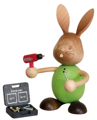 Produktbild von Drechslerei Kuhnert - Dekofigur aus Holz - Hase Stupsi als Handwerker - ca. 12cm