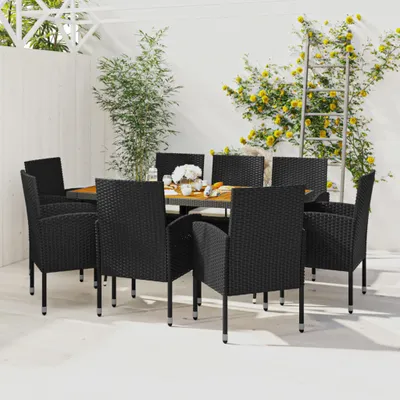 Produktbild von 9-tlg. Garten-Essgruppe Poly Rattan Schwarz , Gartenmöbel-Sets Design 2024
