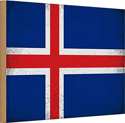 Produktbild von Holzschild Flagge Island 30x20cm Flag of Iceland Vintage