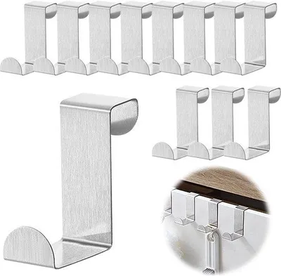 Produktbild von Unyqoos® 12er Set Edelstahl-Türhaken zum Einhängen – 16 kg Tragkraft, ohne Bohren, Schutzpolster, feuchtigkeitsbeständig