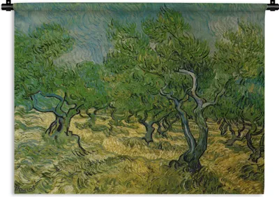 Produktbild von MuchoWow® Wandteppich Wandbehang Olivenhain - Vincent van Gogh 90x67.5 cm Tapisserie Dekoration Wandtuch - Fototeppich - Wand-Skulpturen