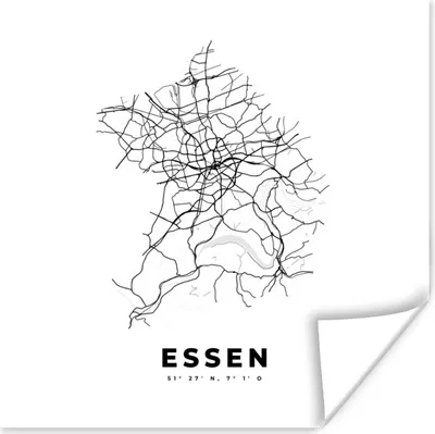 Produktbild von MuchoWow® Poster Stadtplan - Deutschland - Schwarz-weiß - Essen - Karte 75x75 cm - Wand Dekoration