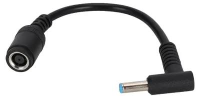 Image de Adaptateur d'alimentation pour Ultrabook HP : connecteur femelle 7,4 x 5,0 mm vers connecteur mâle 4,5 x 3,0 mm, coudé avec câble de conversion