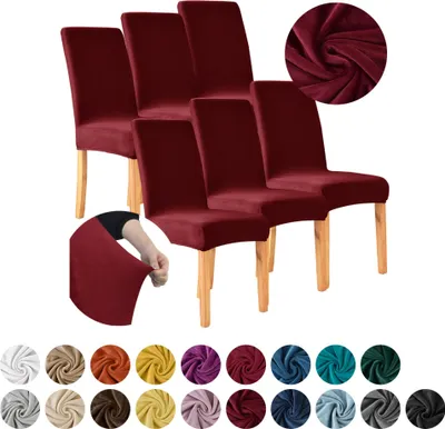 Produktbild von MEBLE ODNOWA, Stuhlhusse, Stuhlbezug, Standardgröße, Samt, Bordeaux, 6er Set, Velours, elastisch, Stuhlbezüge, Stuhlhussen, maschinenwaschbar