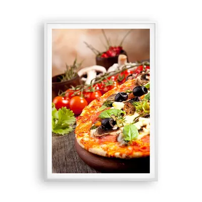 Produktbild von Gerahmtes Poster - Weißer Rahmen - Pizza Essen Italien Tradition - 70x100 cm - Wand Bild - Wanddeko - Wandbilder - Wandposter - Bilderrahmen - Bilder - Kunstdruck - Wandbild - P2WPA70x100-2791