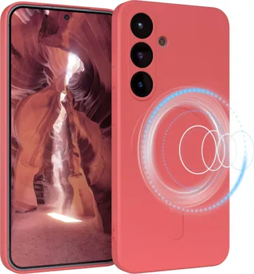 Produktbild von EAZY CASE - Silikonhülle magnetisch für Samsung Galaxy S25, Hülle Silikon, weich stoßfeste Magnet Handyhülle, Schutzhülle mit Kameraschutz, TPU Bumper in Rot