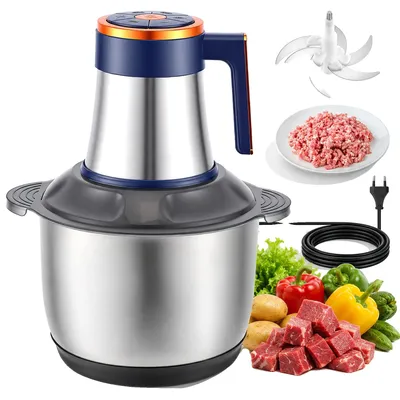 Imagen del producto de Picadora de carne eléctrica, fabricada en acero inoxidable 304, con una potencia de 500W, capacidad de 5 litros, 5 velocidades ajustables y amplia compatibilidad