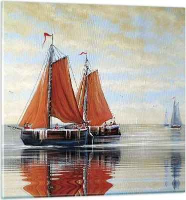 Produktbild von Bilder auf glas - Einteilig - Segelschiffe Öl Orange - 70x70cm - Glasbilder - Wandbilder - Bilder - zum Aufhängen bereit - Wanddekoration aus Glas - Glas Bilder - Wandbild auf Glas - GAC70x70-4404