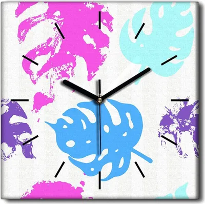 Produktbild von Coloray Uhr auf Leinwand 30x30 cm Wand Uhr Dekoration Wohnzimmer Segeltuch schwarze Hände -Tropenblätter von Blumen