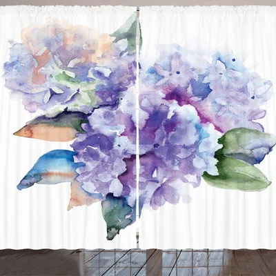 Produktbild von ARANDE Aquarell Gardine, Zarte Hortensie Blumen blühende botanische Anordnung Hochzeit inspiriert, 280 x 175 cm, Violettblau