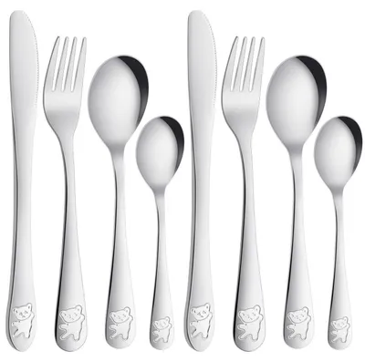 Produktbild von 8-teiliges Kinderbesteck-Set Edelstahl mit Bärenmotiv für Mädchen & Jungen