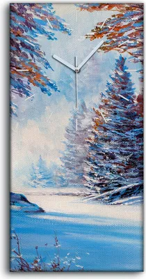 Produktbild von Küchenuhr Bürouhr Leinwand Uhr Geräuschlos 30x60 Gemälde Winter Wald Bäume - weiße Hände