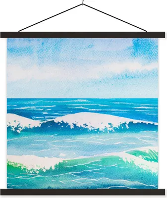 Produktbild von MuchoWow® Textilposter Golf - Meer - Aquarell 60x60 cm mit schwarzem Rahmen - Posteraufhänger