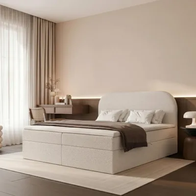Obrázek produktu pro Postel s pružinovým roštem FUZZI 160x200 s úložným prostorem a matrací Bonell, béžová, ženilka