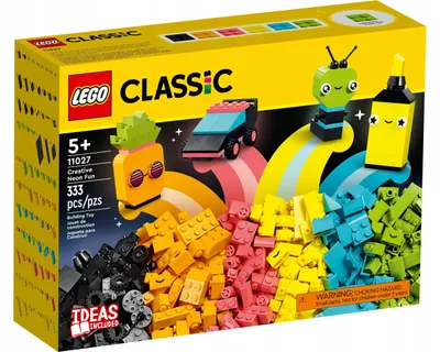 Imagen del producto de LEGO 11027, Set de construcción clásico Neon, caja de bloques, juguete de construcción con modelos: coche, piña, alienígena, patines, figuras y más, para niños a partir de 5 años