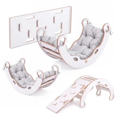 Immagine prodotto di MISIOO Arco per arrampicata con cuscino - Dondolo per bambini con bordi arrotondati per la sicurezza - MDF bianco - Superficie laminata - 90x41x50 cm
