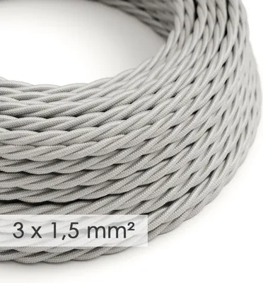 Image de Creative-Cables Câble électrique en tissu, section 3 × 1,50, argent, 10 m, tressé effet soie
