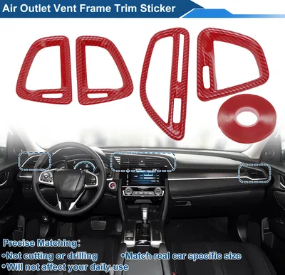 Image de Cadre De Couverture De Ventilation De Climatisation Pour Dodge Challenger 2015-2024 Console Centrale (Centre Avant Gauche Avant Droit) 1 Set Fibre de carbone rouge