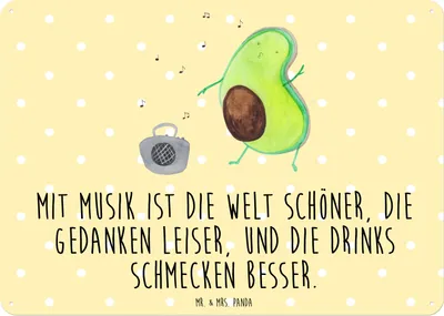 Produktbild von Mr. & Mrs. Panda Schild Avocado Tanzen DIN A6 - Gelb Pastell - Geschenk, Party, Musik, Türschild, Magnetschild, Urlaub, Wandbild, Blechtafel, Singen, tafel