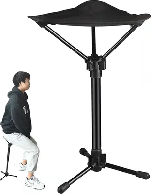Produktbild von Hocker Klappbar, Dreibeinhocker, Tragbarer Klapphocker, Teleskop Hocker (71-90cm), Outdoor Stativ Hocker Klapp Freizeit Hocker für Angeln Camping Wandern BBQ