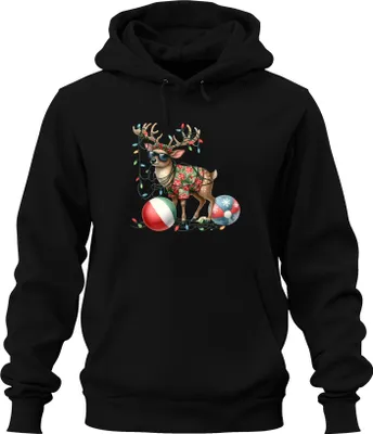 Produktbild von Lustiges Rentier Hawaii Hemd Weihnachten Sonnenbrille Beachball Uni Hoodie Kapuzenpullover, Schwarz, M