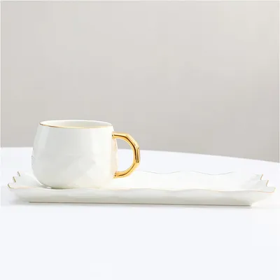 Obrázek produktu pro Sada šálků na kávu se spodníky a lžičkami, objem 220 ml, porcelán, bílá barva, zlatý okraj