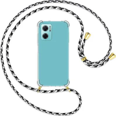 Produktbild von Handykette Backcover-Schutzhülle mit Band (Metall goldfarben) für Xiaomi Redmi 10 5G / Note 11E - schwarz/grau/weiß