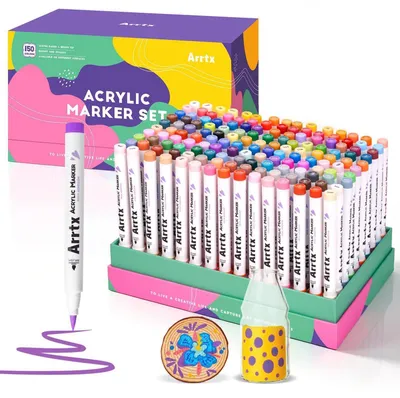 Produktbild von Acrylmarker Pinselspitze 150 Farben Wasserfest für Stein Glas Holz Mehrfarbig 1-6mm