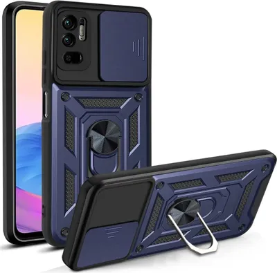 Produktbild von Redmi Note 10 5G Hülle mit 360° Drehbarer Magnetische Ring Ständer Halter Dia Kameraschutz TPU Bumper Silikon Schutzhülle für Xiaomi Redmi Note 10 5G Blau