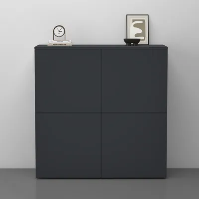 Image de doporro Buffet Commode 100cm Meuble de Rangement Gris Noir Mat Placard Salon Salle à Manger 4 Portes Schrank04